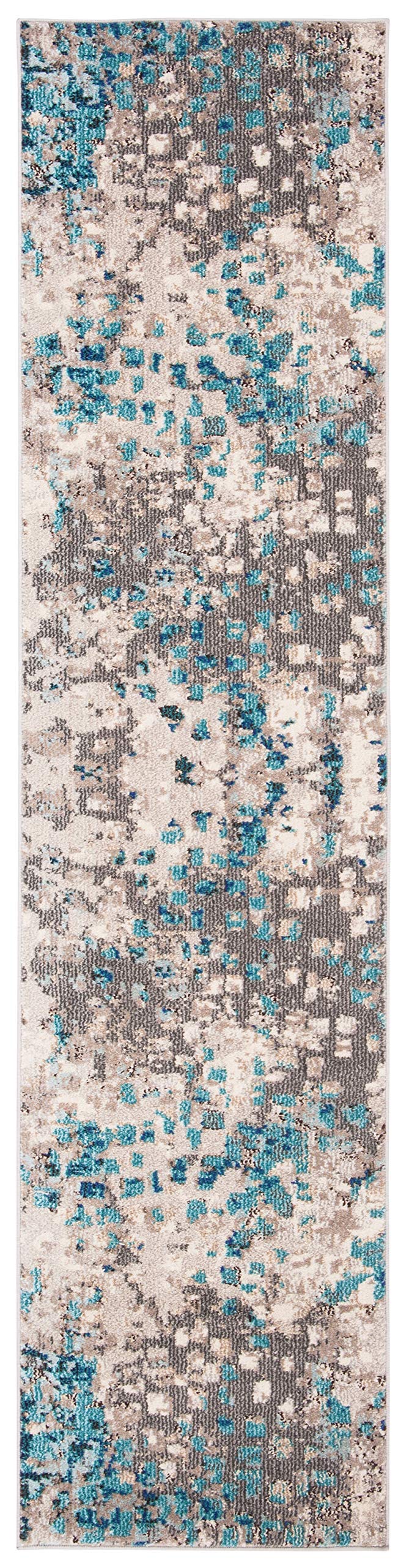 Safavieh Madison Collection Runner Rug - 2'2'' X 20', Grey & Blue, Boho Abstract Distressed Design, Non-Shedding & Easy Care, Id